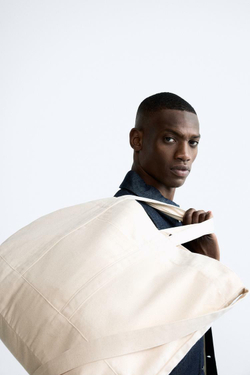 ZARA ХОЛЩОВАЯ СУМКА-ШОПЕР, БЕЛЫЙ ЭКРЮ