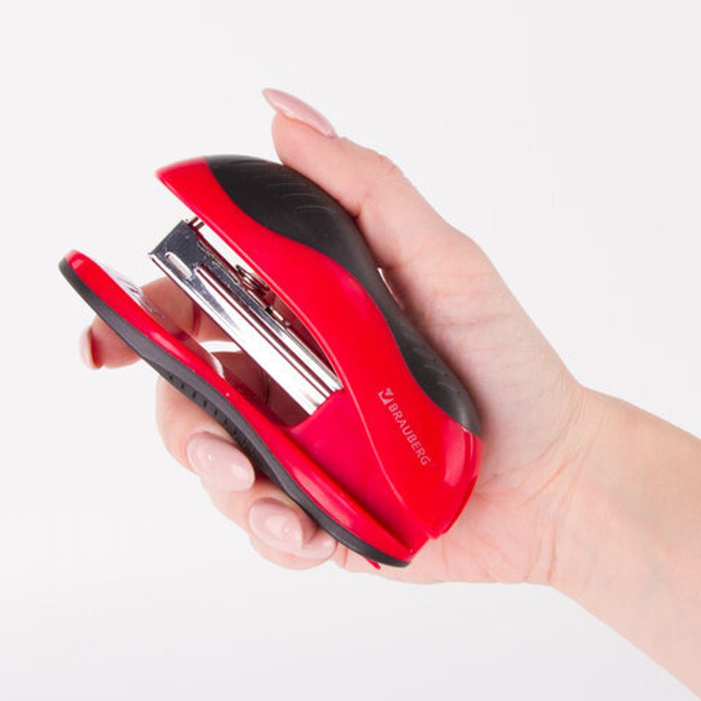 Степлер №10 BRAUBERG "JET", до 15 листов, эргономичный, красно-черный, 229686