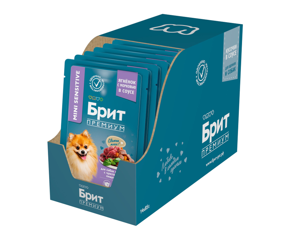 Brit Premium Пауч для взрослых мини собак с чувствительным пищеварением ягненок с морковью в соусе 85 г