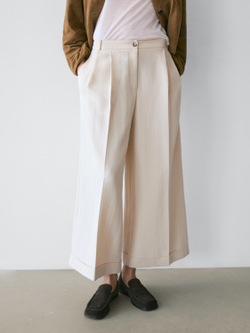 Massimo Dutti Свободные брюки с подвернутыми штанинами, кремовый