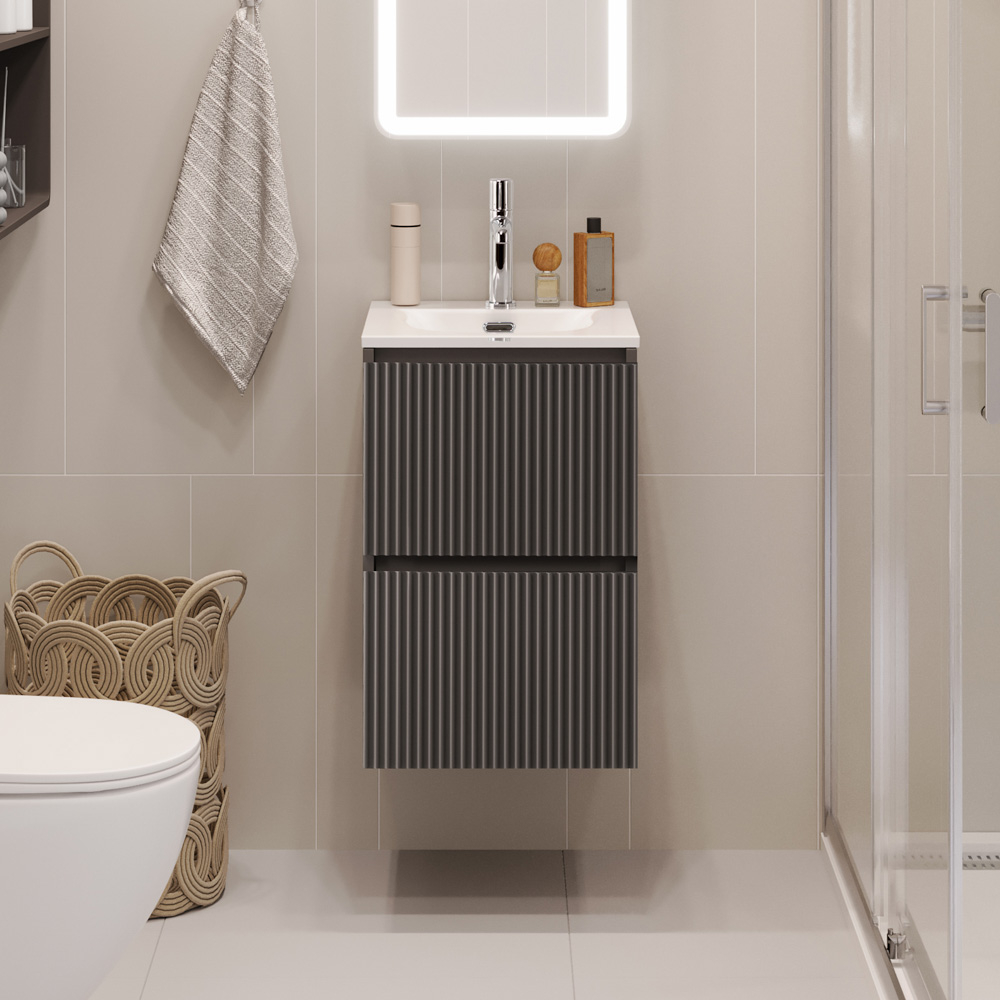Тумба с раковиной подвесная BelBagno UNO-MINI-400-2C-SO-GSO Темно-Серый матовый, раковина белая BB-8099-3-40