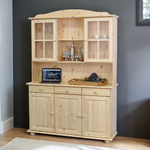 Шкаф витрина 132х39х192, Лена, стеклянная, трехдверный, массив сосны, буфет для кухни, для посуды, лак, Dipriz