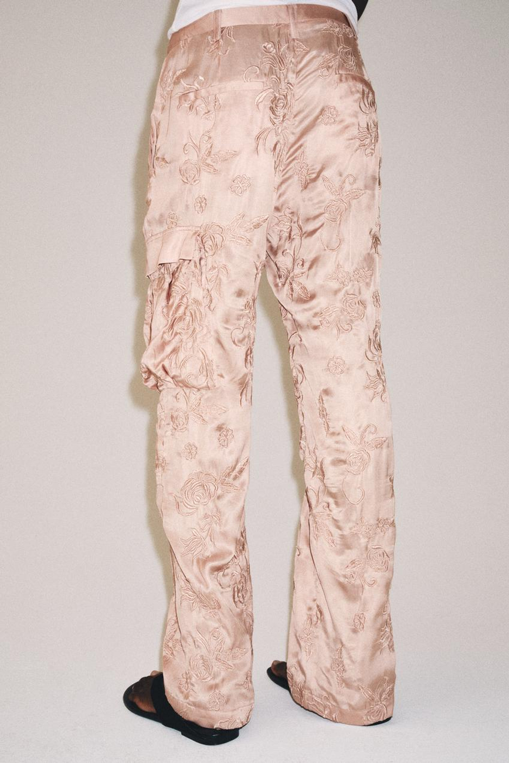 ZARA БРЮКИ КАРГО С ВЫШИВКОЙ — ZW COLLECTION, РОЗОВЫЙ