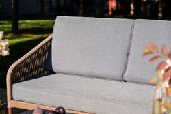 "Канны" лаунж-зона 5-местная из роупа со столом "Верона" (серый гранит), каркас алюминиевый коричневый, роуп коричневый