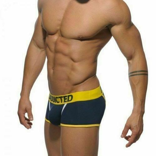 Мужские трусы джоки боксеры темно-синие с желтой резинкой Seobean Addicted