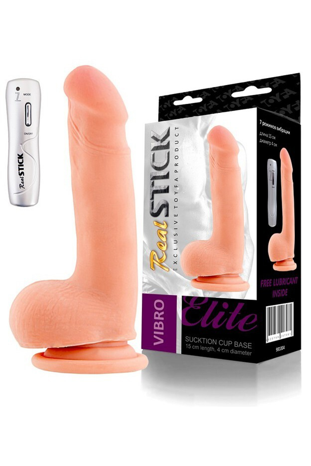 Вибратор 7 режимов вибрации на присоске телесный RealStick 15 см