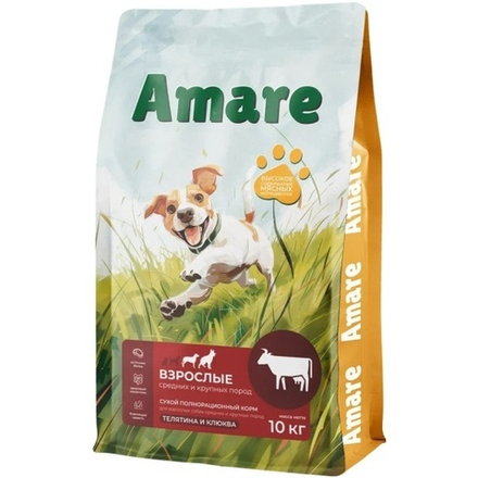 Amare Сухой полнорационный корм для взрослых собак средних и крупных пород телятина и клюква 10 кг