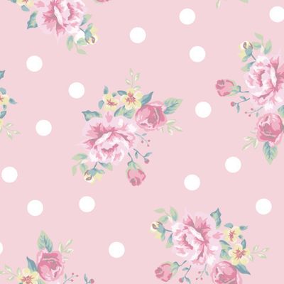 цветы с белым горошком на розовом
