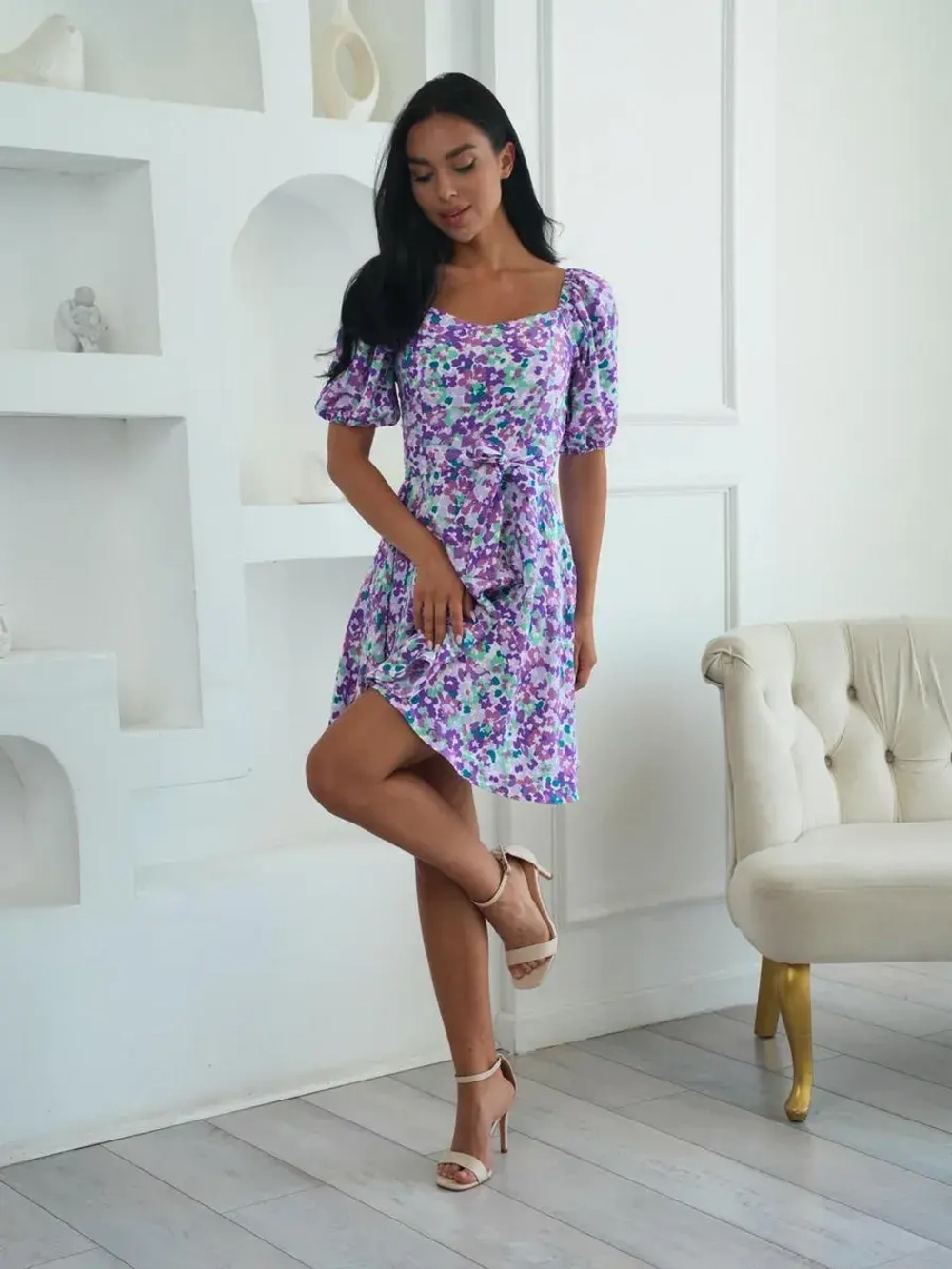 Летнее платье короткое в цветочек