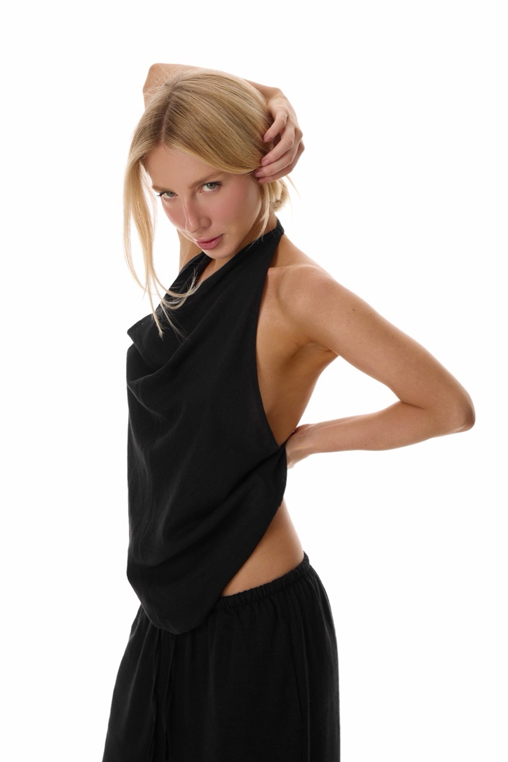 LINEN TOP BLACK ESME