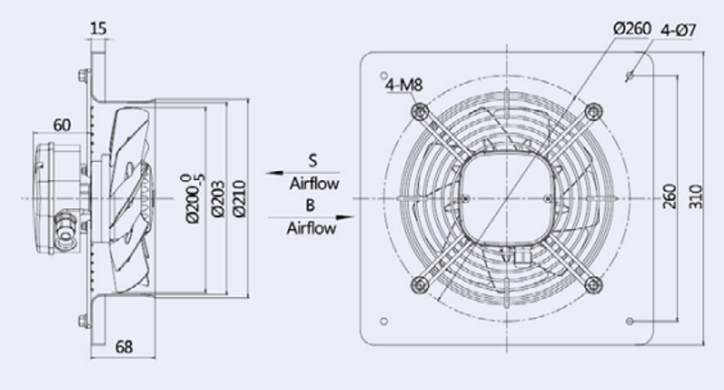 Вентилятор Weiguang YWF-2D-200-S(B)-92/15-B (YWF(K)2D200-ZF)