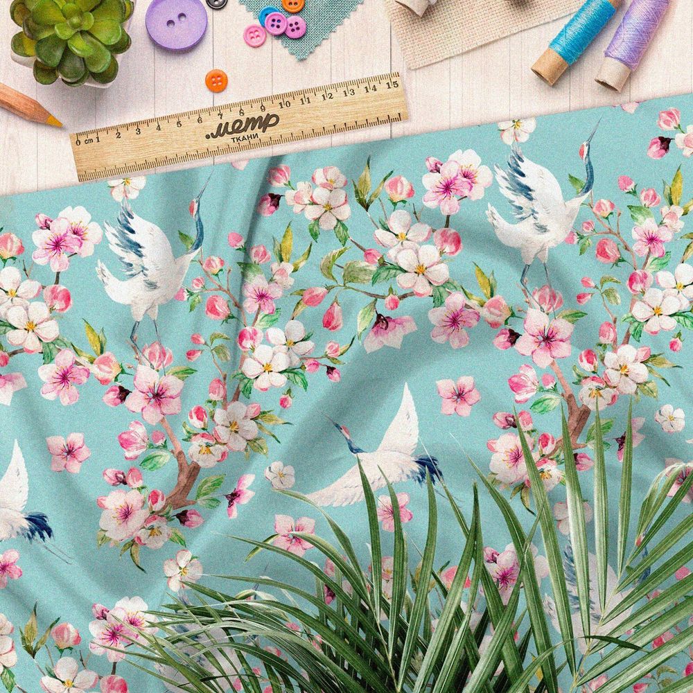 Ткань мембрана цветущая вишня и журавль