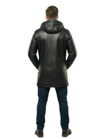 KHIMEONE Мужская кожаная куртка с капюшоном на меху (натуральная кожа/натуральный мех)