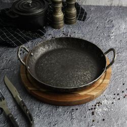 Сковорода для подачи 24 см h3,1 см круглая 2 ручки "Vintage Blued" углерод. сталь ИНДУКЦИЯ P.L.