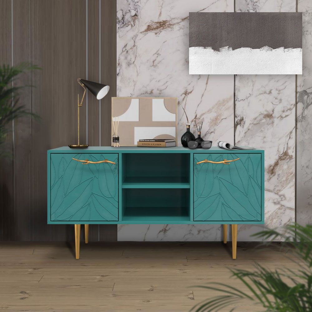 Тумба под ТВ Арт Колор leaves 117см Стайл Голд Пастельно-синий