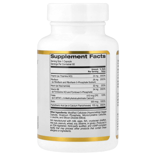 California Gold Nutrition, комплекс витаминов группы B с фолатом, биотином, пантотеновой кислотой и витамином B6, 60 растительных капсул