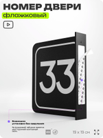 Табличка флажковая с номером 33 на дверь квартиры, для офиса, кабинета, аудитории, склада, черная двустороняя 19х19 см, Айдентика Технолоджи