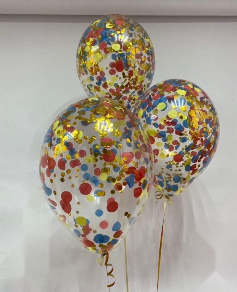Шар с конфетти Желтый+Красный+Синий+Золото