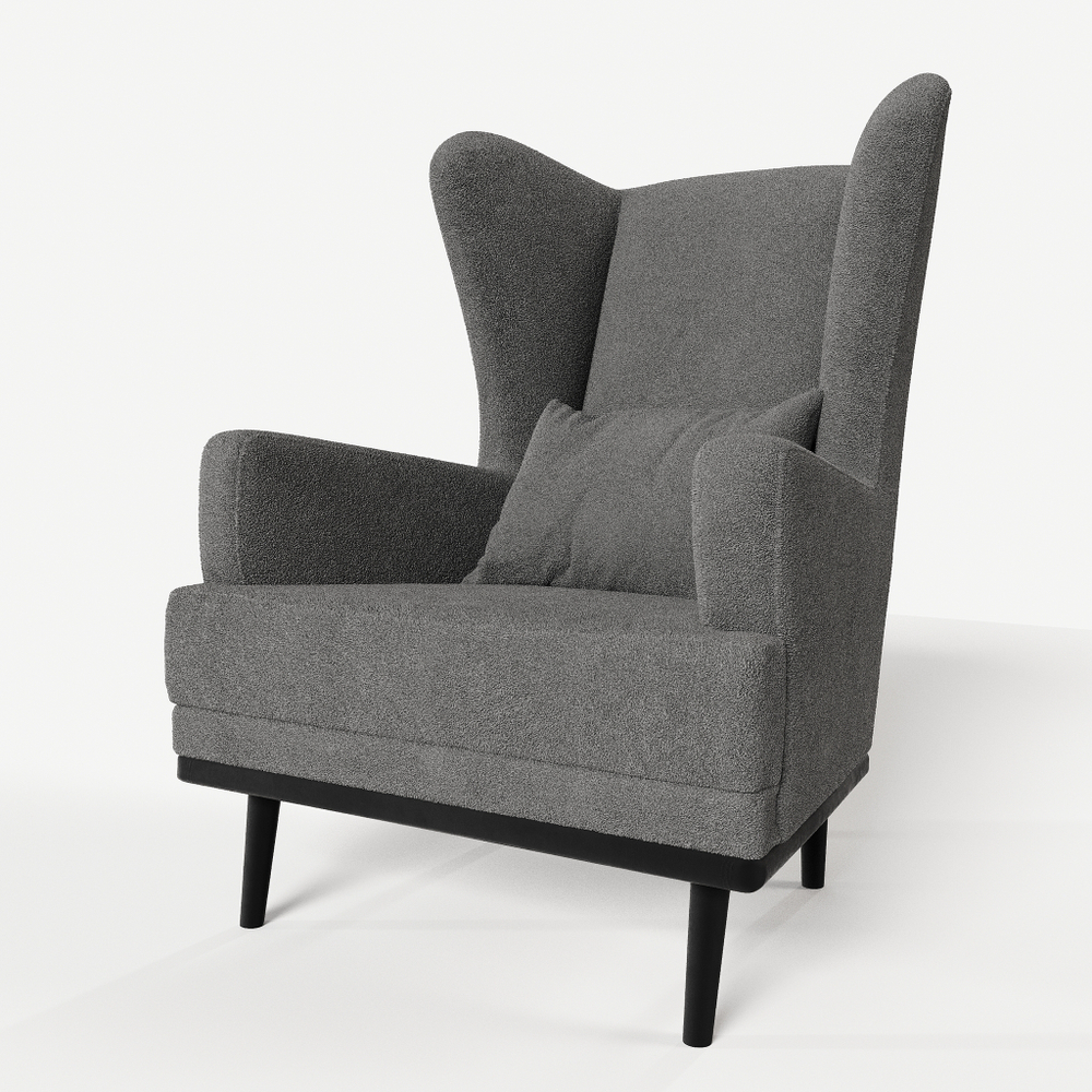 Мягкое кресло с ушами Фантазёр L-12 (Серый), искусственный мех, на высоких ножках, для отдыха и чтения книг. В гостиную, балкон, спальню и переговорную комнату.
