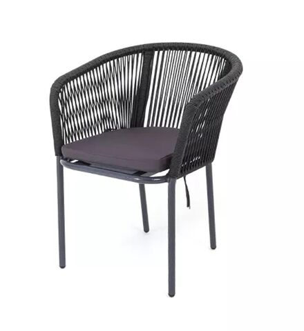 "Марсель" стул плетеный из роупа, каркас алюминий темно-серый (RAL7024) шагрень, роуп темно-серый круглый, ткань темно-серая