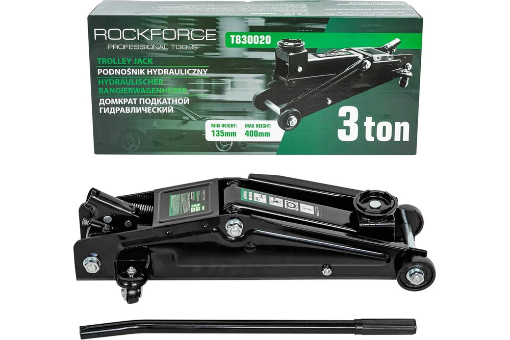 Домкрат гидравлический RF-T830020, подкатной 3т (h min-135mm, h max-400mm) ROCKFORCE