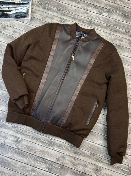 Кожаный бомбер Zilli со вставками кожи крокодила