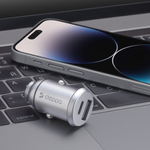 Автомобильное зарядное устройство Car Charger USB A + USB-C, 30Вт, 3А, PD, QC, серебристый