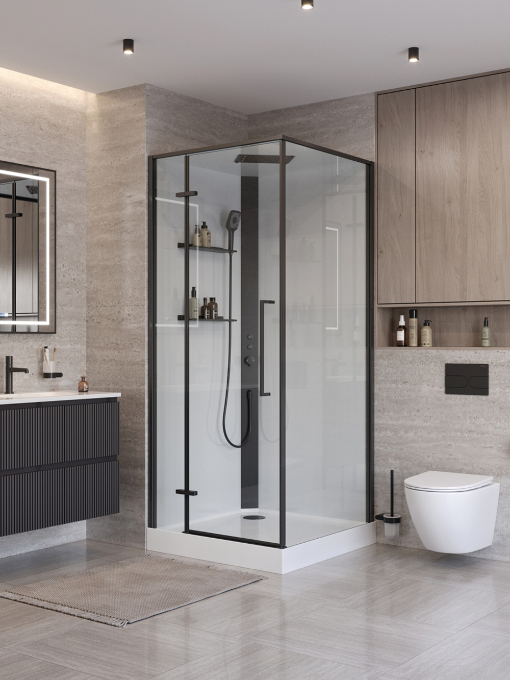 Душевая кабина BelBagno UNO-CAB-A-1-90-C-NERO-Bi-TOP-L, левосторонняя