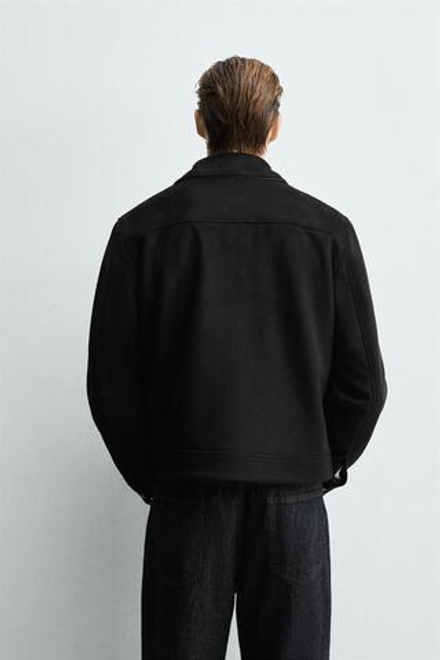 ZARA КУРТКА КЛАССИЧЕСКОГО КРОЯ ПОД ЗАМШУ, ЧЕРНЫЙ