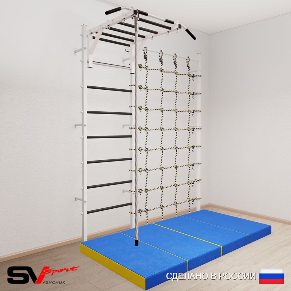 Шведская стенка Sv Sport 52940 (Турник рукоход/Канат/Мат 2м/Канатный лаз)