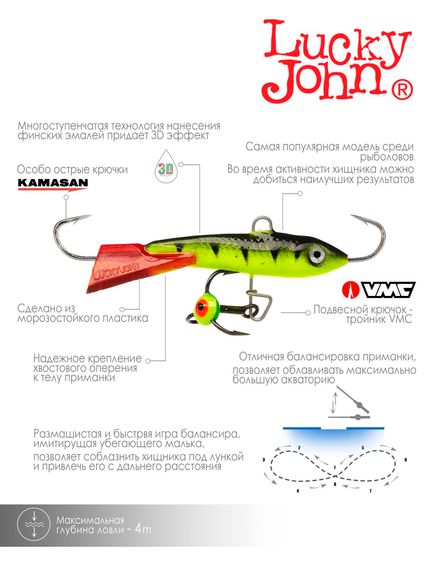 Балансир Lucky John CLASSIC 4 с тр. 40мм/31RT блистер