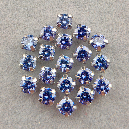 Фианиты шатоны в оправах, Tanzanite/Platinum