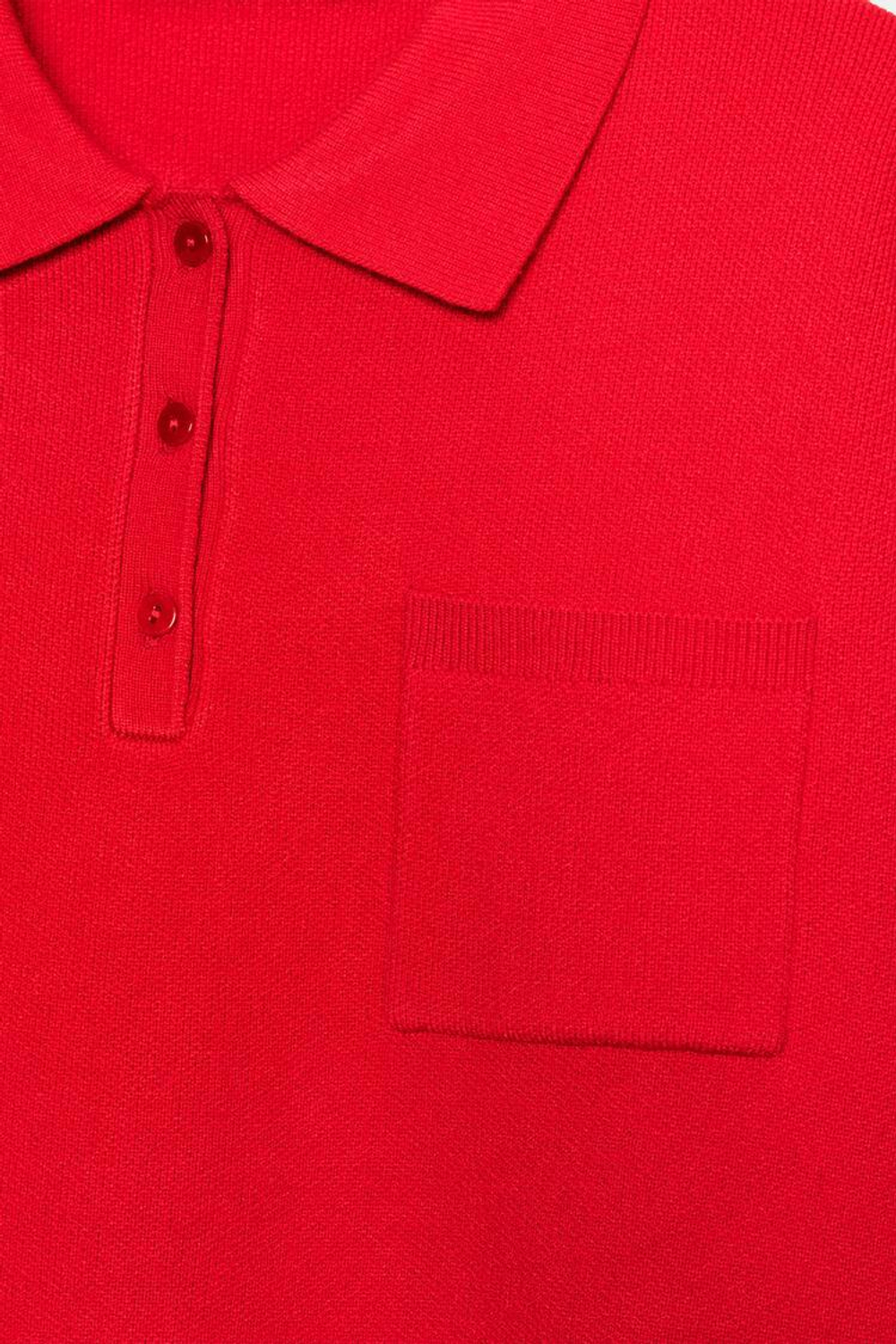 ZARA ПОЛО ИЗ ТРИКОТАЖА С КАРМАНОМ, КРАСНЫЙ
