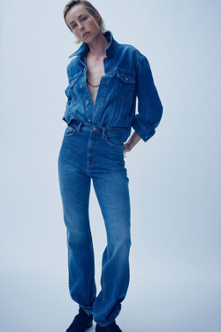 ZARA ДЖИНСЫ BOOTCUT TRF С ВЫСОКОЙ ПОСАДКОЙ, СИНИЙ