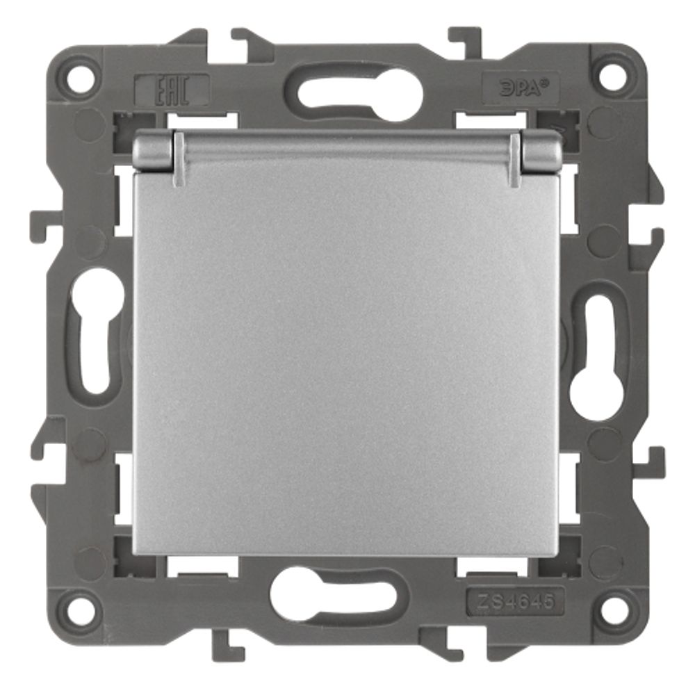 14-2103-03 ЭРА Розетка 2P+E Schuko со шторками с крышкой, 16A-250В, IP20, Эра Elegance, алюминий