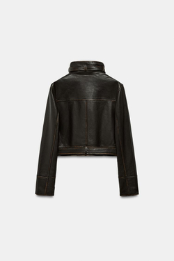 ZARA КУРТКА ИЗ 100% КОЖИ, ТЕМНО-КОРИЧНЕВЫЙ