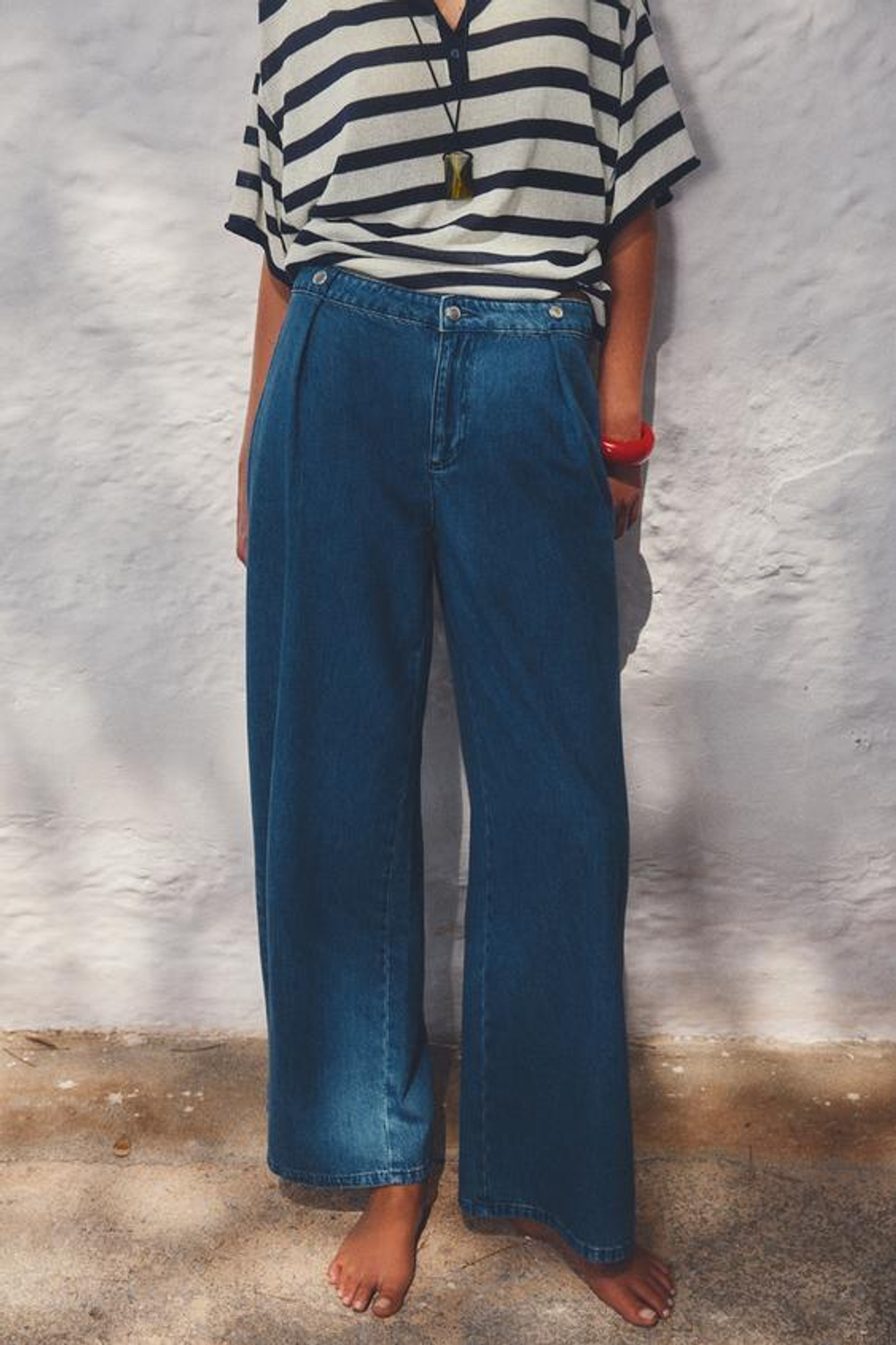 ZARA ДЖИНСЫ Z1975 WIDE-LEG СО СРЕДНЕЙ ПОСАДКОЙ И ЗАЩИПАМИ, ВЫЦВЕТШИЙ СИНИЙ