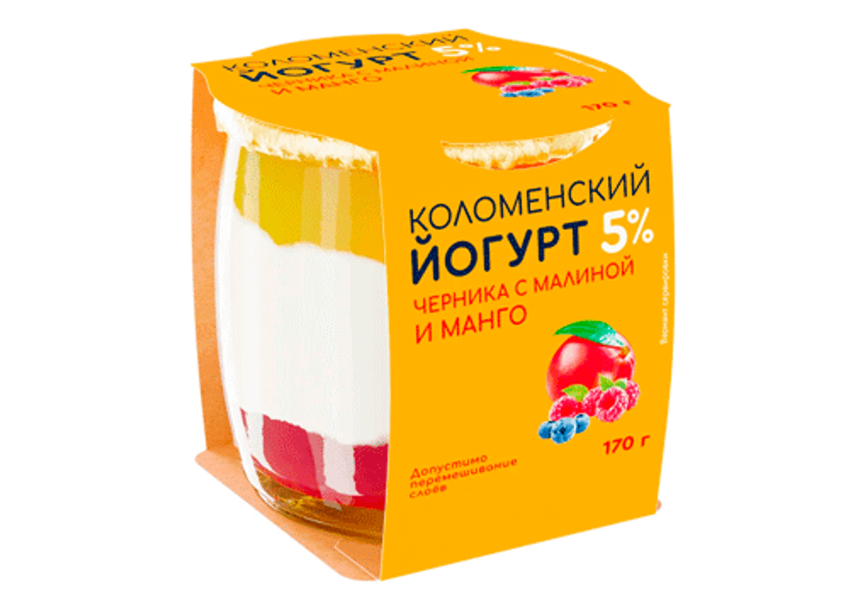 Йогурт со вкусом черники, малины и манго "Коломенский", 170г