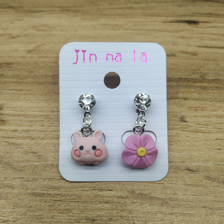 Клипсы Animal&food Хрюшка и цветочек кристалл металл серебристый