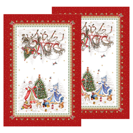 НАБОР ПОЛОТЕНЕЦ ИЗ 2 ШТ "С НОВЫМ ГОДОМ ",40Х60СМ, 100% ХЛОПОК,КРАСНЫЙ,ТВИЛ