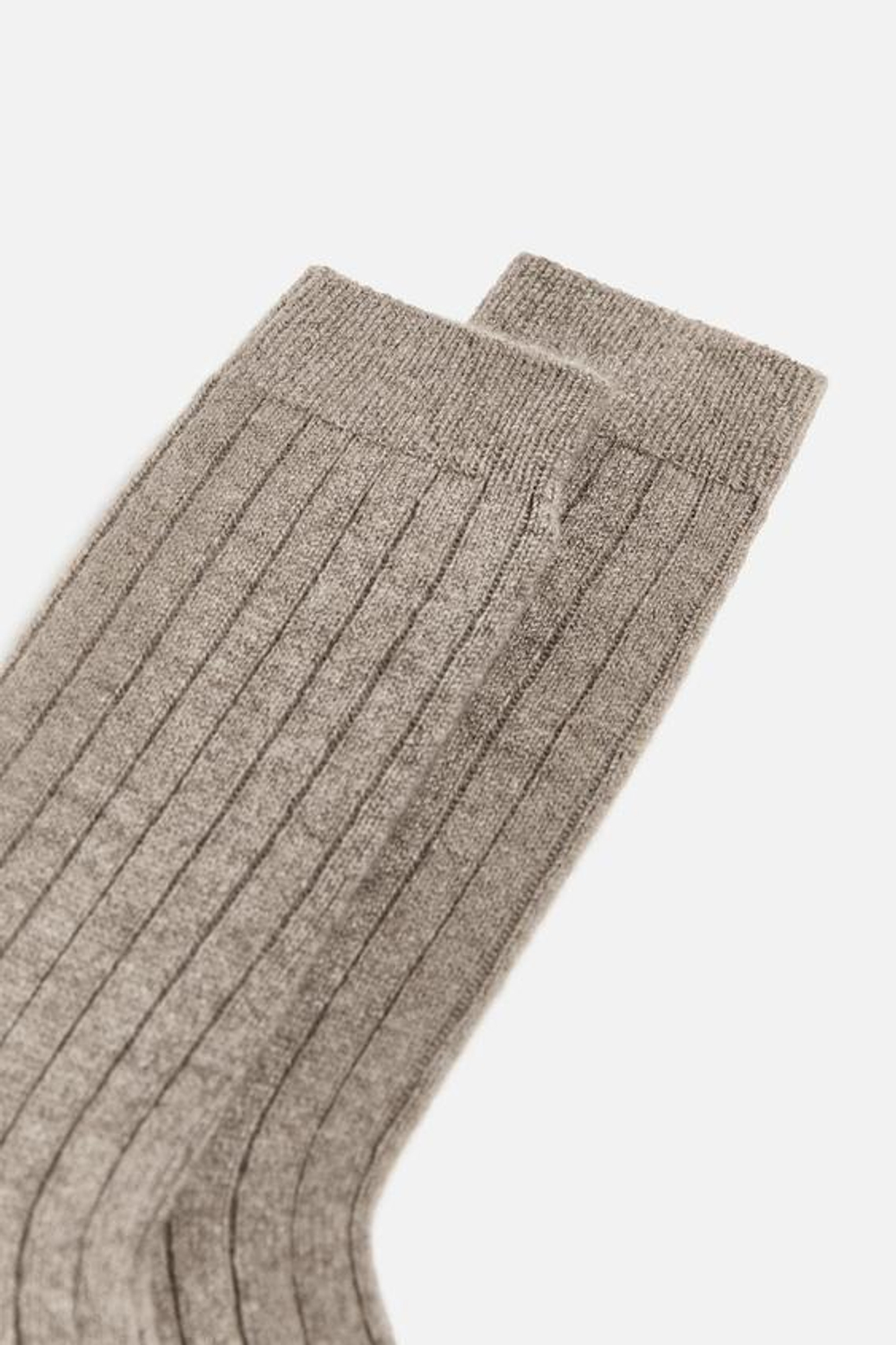 ZARA НОСКИ ИЗ КАШЕМИРА В РУБЧИК, СЕРО-КОРИЧНЕВЫЙ