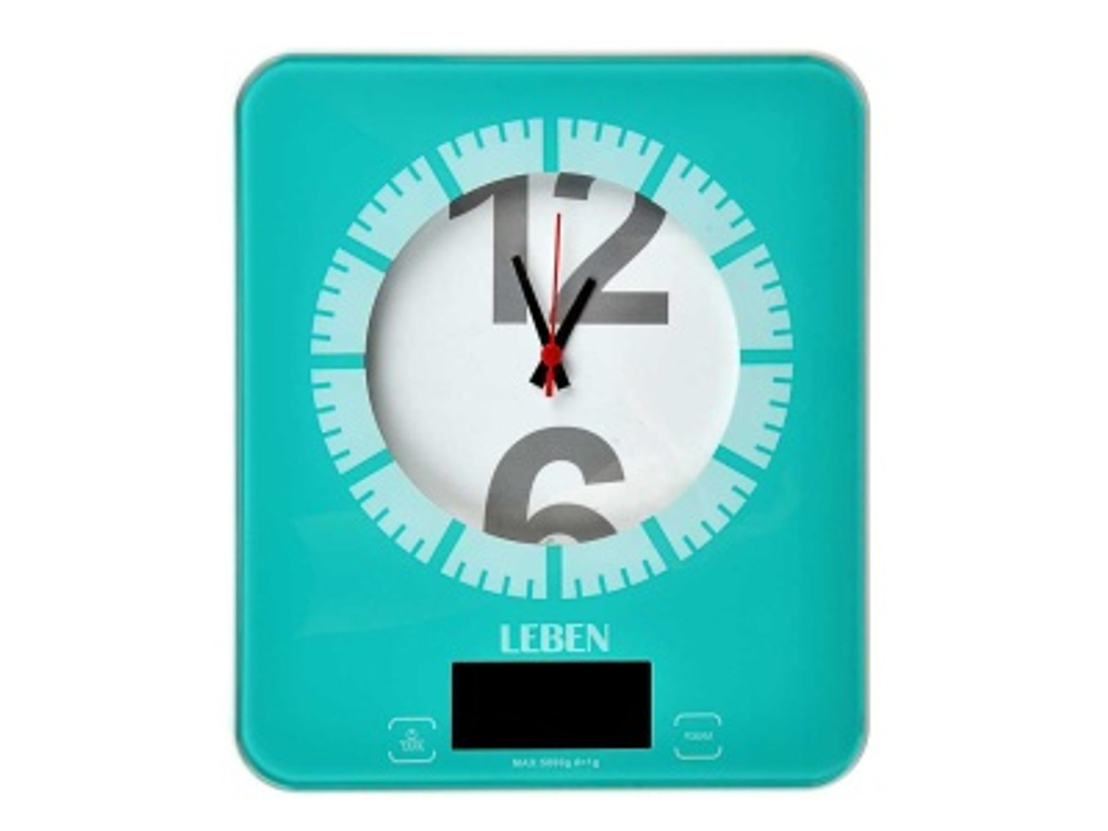 Весы кухонные электронные LEBEN нагрузка до 5кг пластик с часами (24шт/кор)  Х