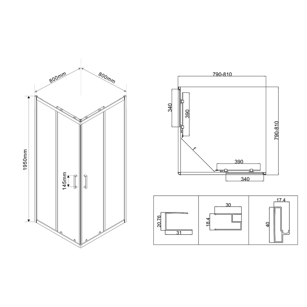 Душевой уголок Сити (City) Vincea VSS-5CT800MT, 800*800, хром, стекло текстурное