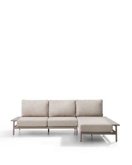 Уличный диван Vathi из бежевого алюминия с шезлонгом справа, 250 x 159 см