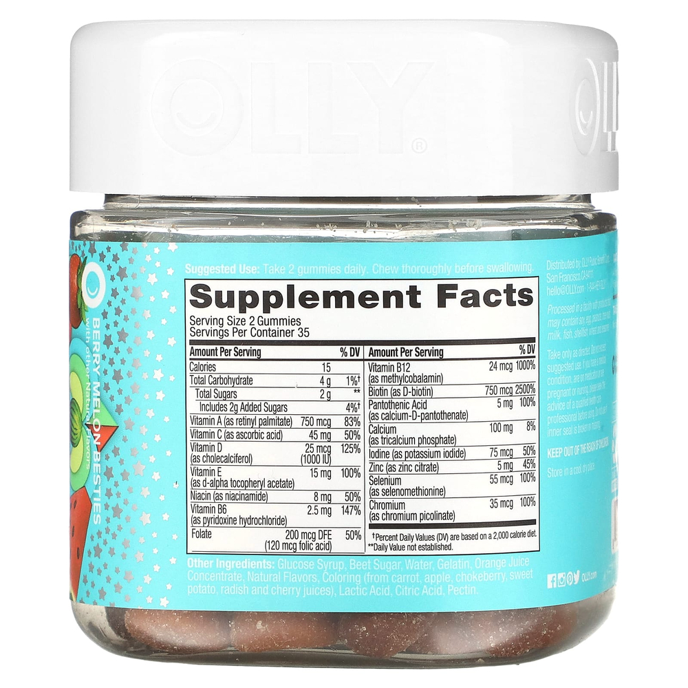 OLLY, мультивитамины для подростков, со вкусом ягод и арбуза, 70 жевательных таблеток