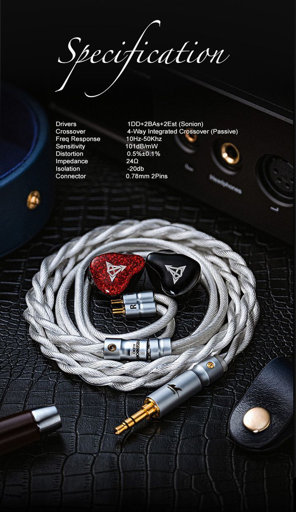 Наушники проводные Hisenior Cano Cristalles, без микрофона, внутриканальные, 4.4 мм, 3.5 мм, 2.5 мм