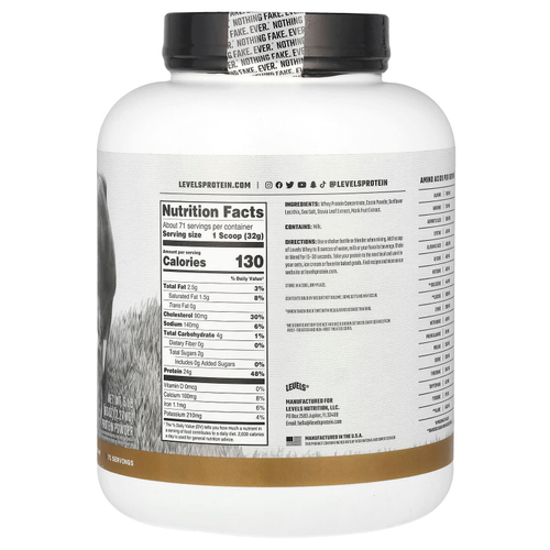 Levels, Порошок из сывороточного протеина травяного откорма, двойной шоколад, 2,27 кг (5 фунтов)