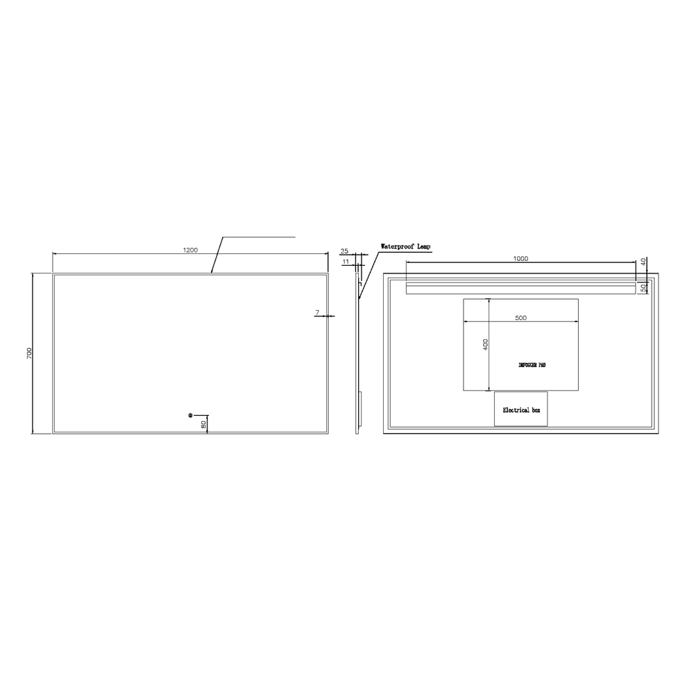 Зеркало прямоугольное Armadi Art Modern 120*70см 543-120-GM подсветка, сенсор, антизапотевание, GUN METAL
