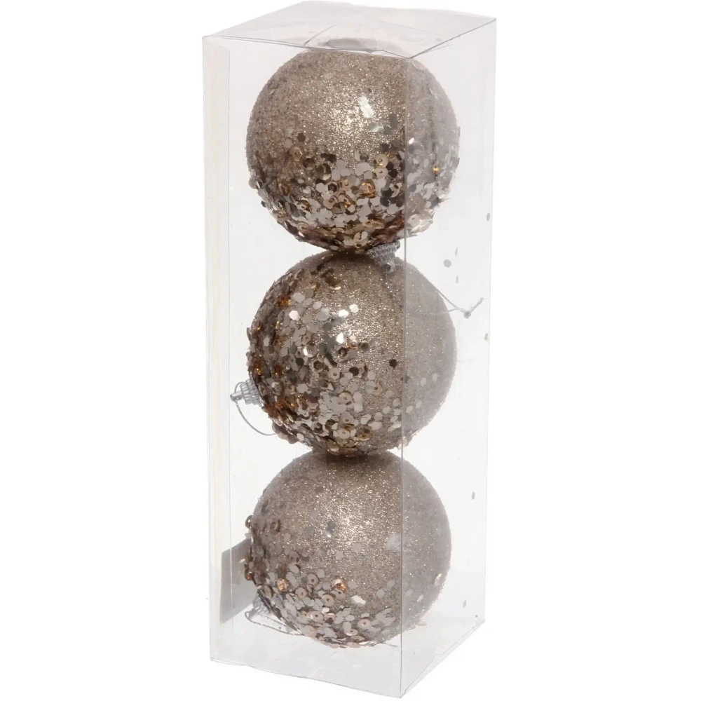 Новогодние шары «GLAME - Блеск» 8 см (набор 3 шт), Шампань