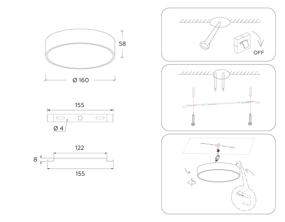 Светильник светодиодный потолочный FV5516 WH белый LED 18W 4200K D160*58 (Без ПДУ)